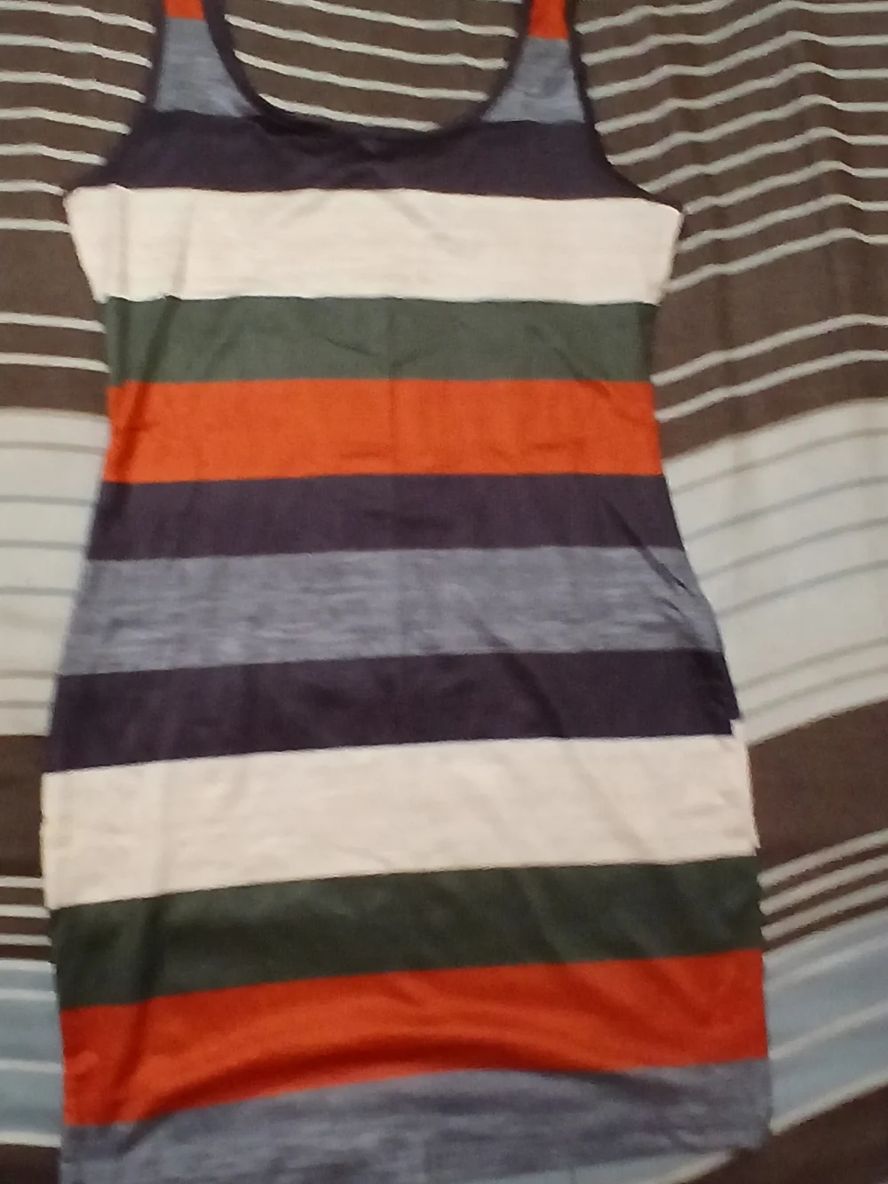 Striped Tank Dress in Green, Orange, Navy & Cream - Picture 3 of 3